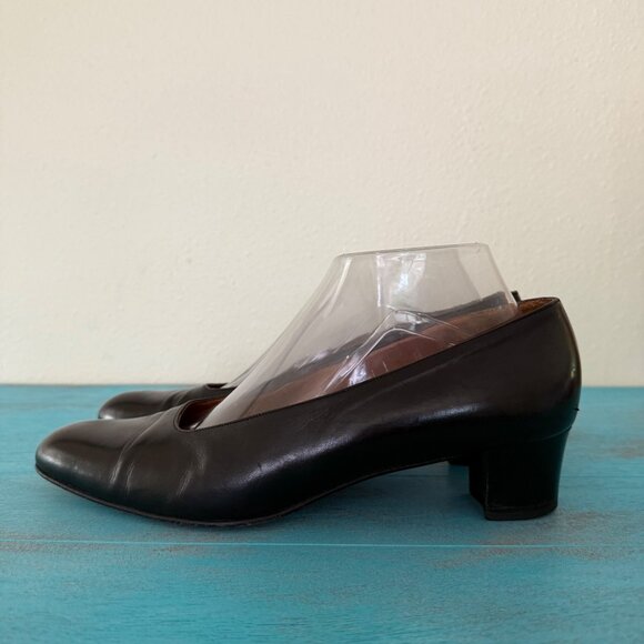 Vintage Coach Black Leather Cuban Heel Shoes Women's Size 9.5 J002 - Picture 4 of 10